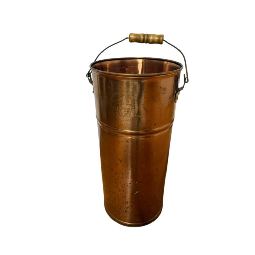 Vintage Tall REVERE WARE Copper UMBRELLA STAND HOLDER with WOODEN Bail Handle